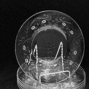 Antique Rock Sharpe Crystal Etching Luncheon Plates Set of 6 Pattern 2011-1